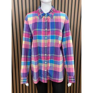 Lauren Ralph Lauren Women's 2X Blue Shirt Cotton Button-Up Outdoor Plaid Classic
